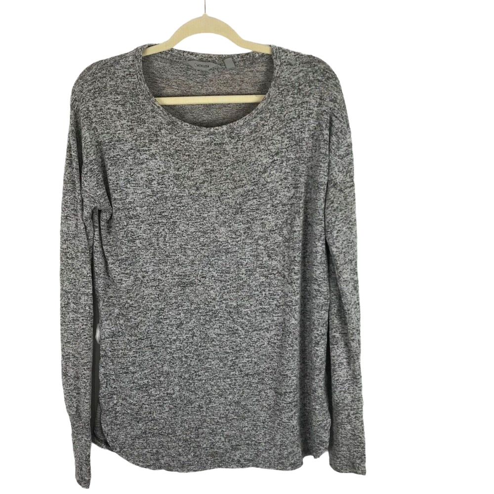 Athleta Womens Knit Top Small Gray Long Sleeve Stretch Thumbhole Pullover Shirt